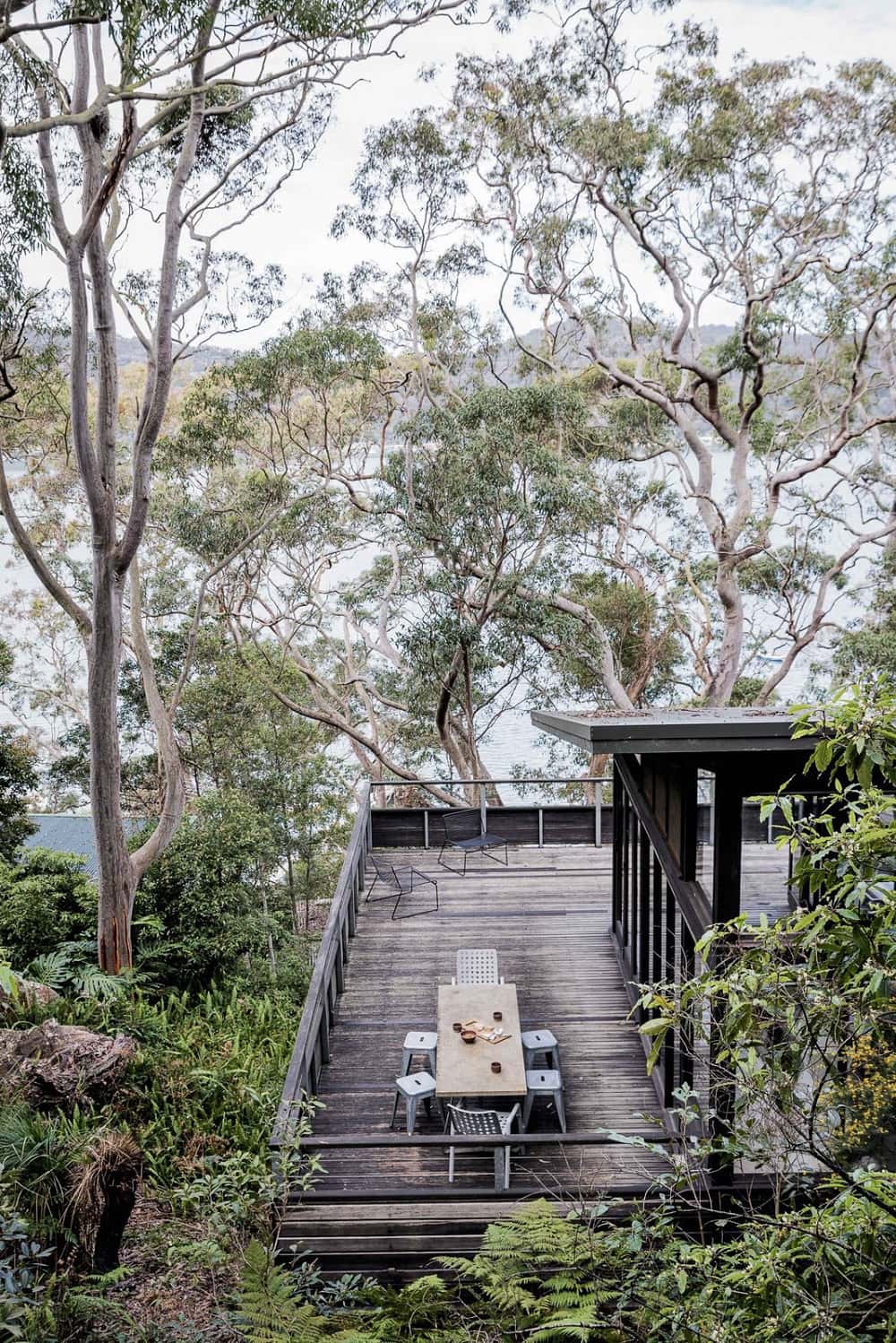 Dangar Island Vacation Home With Wooden Terrace by Robertson x Hindmarsh Architects