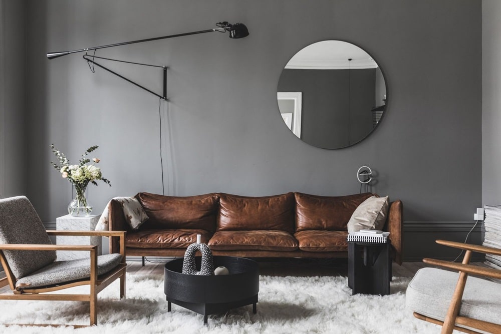 Tiki Sofa by Andreas Engesvik for Fogia; a carpet from Linie Design; a vintage armchair by Borge Mogensen for Fredericia