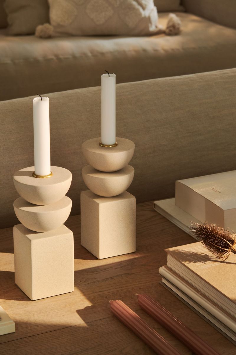 H&M Home Light beige Ceramic Candlestick
