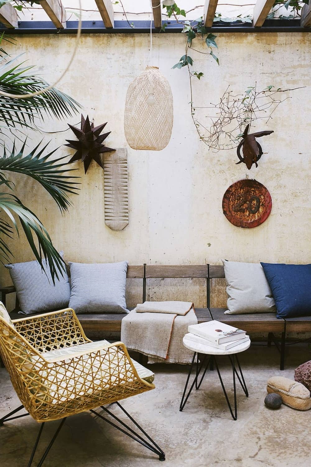 In the terrace: Lobster’s Day Furniture; Teixidors Textiles; La Variete Lamp. Photographer: Salva Lopez