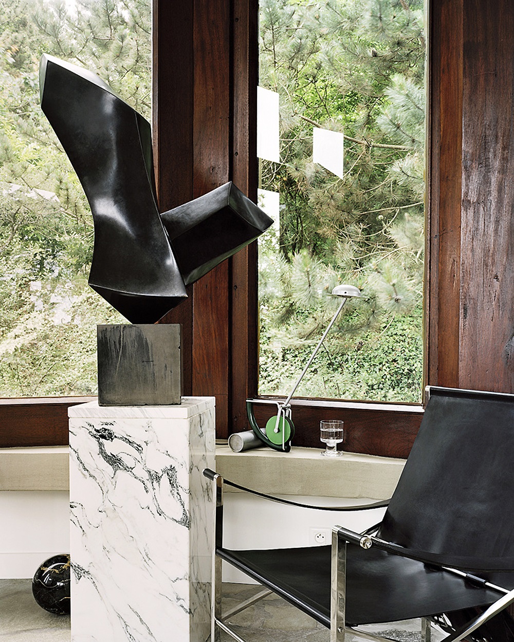 Sculpture by Luiza Miller, Armchair by Maxime Old, Lamp by Martine Bedin