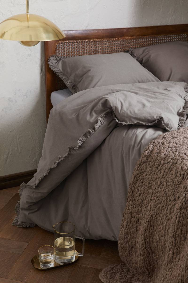 H&M Home Taupe Ruffle-trimmed King / Queen Duvet Cover Set