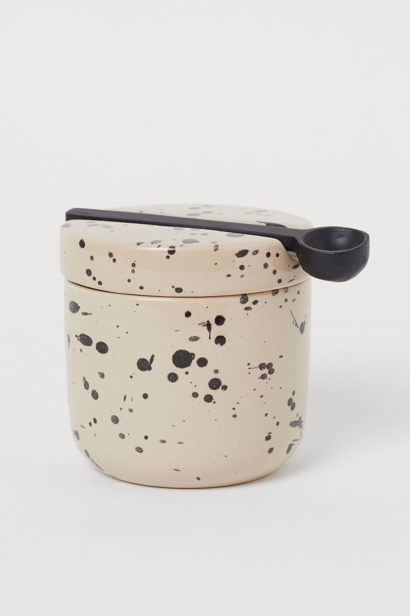 Jar with Lid and Spoon - Light beige splatter print - Home All H&M US